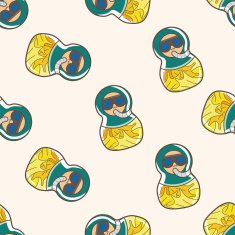 Matryoshka Russian traditional wooden doll cartoon seamless pattern background N82