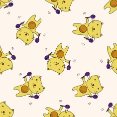 animal cat playing instrument cartoon seamless pattern background N11
