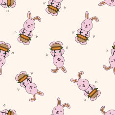 animal rabbit playing instrument cartoon seamless pattern background N9