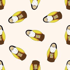 Russian traditional wooden dolle cartoon seamless pattern background N3