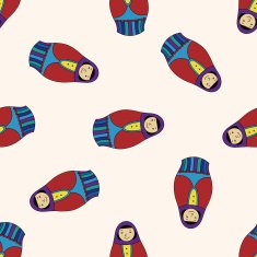 Russian traditional wooden dolle cartoon seamless pattern background N4