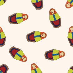 Russian traditional wooden dolle cartoon seamless pattern background N5