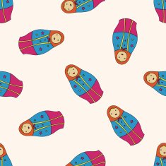 Russian traditional wooden dolle cartoon seamless pattern background N6