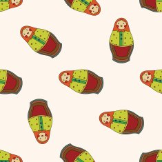Russian traditional wooden dolle cartoon seamless pattern background N7