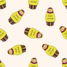 Russian traditional wooden dolle cartoon seamless pattern background N8