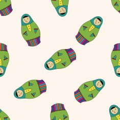 Russian traditional wooden dolle cartoon seamless pattern background N9