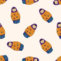 Russian traditional wooden dolle cartoon seamless pattern background N11