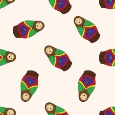 Russian traditional wooden dolle cartoon seamless pattern background N12