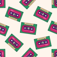 Audiotape cartoon seamless pattern background N49