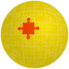 Jigsaw puzzle in the shape of a sphere with one