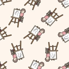 Street performer painter cartoon seamless pattern background
