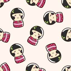 person character Japanese cartoon seamless pattern background