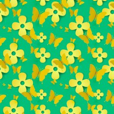 paper flowers and butterfly seamless pattern