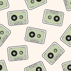 Audiotape cartoon seamless pattern background N63