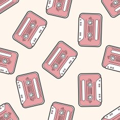 Audiotape cartoon seamless pattern background N64