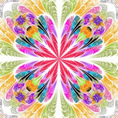 Multicolored symmetrical fractal flower in stained-glass window style