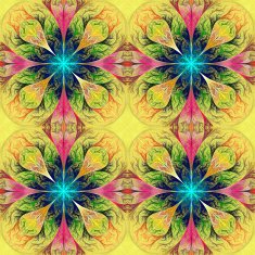 Pattern from four fractals in pink blue and yellow