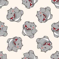 animal hippo cartoon seamless pattern background N2