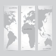 Collection vertical banner design World Map Molecule and Communication background