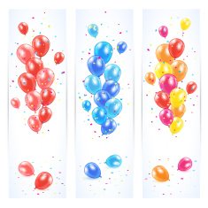 Three banners with colorful balloons