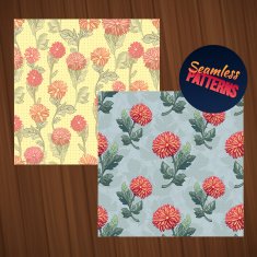Seamless flower pattern set Summer tiny floral backgrounds on wood
