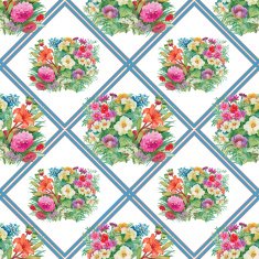 Seamless pattern with spring flowers on grunge striped colorful background N2