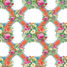 Seamless pattern with spring flowers on grunge striped colorful background N4