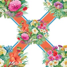 Seamless pattern with spring flowers on grunge striped colorful background N5