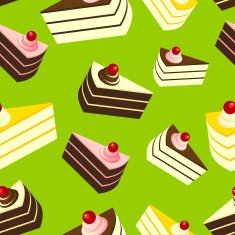 Delicious Cakes on Green Background Seamless Pattern
