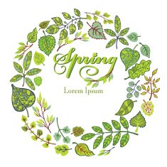 Spring composition background Green Leaves branches wreath