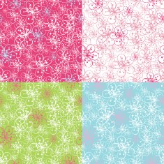 Outline Cherry Flowers background Spring Seamless pattern set