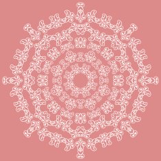 Round white ornate pattern on pink background