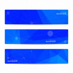 Collection horizontal banners on blue background Molecule and communication Vector