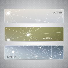 Collection horizontal banners on blurred background Molecule and communication Vector