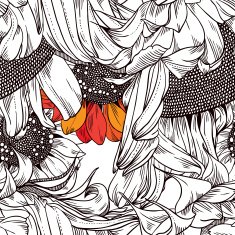 seamless pattern of black and white sunflowers