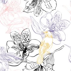 Seamless pattern with birds and flowers N18