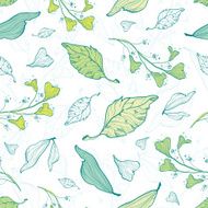 Vector lineart spring leaves seamless pattern background