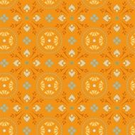 The pattern of twigs and flowers orange with blue