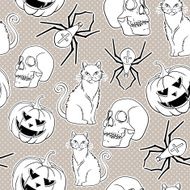 vector pattern with skulls cats pumpkins and spiders