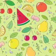 Seamless pattern with fruits and berries leaves flowers