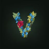 v letter Flower alphabet Colorful font Lowercase