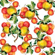 Seamless pattern with red apples and leaves Vector illustration N2