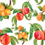 Seamless background with red apples and leaves Vector illustration