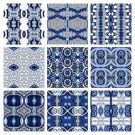 set of blue different seamless colored vintage geometric pattern N2