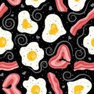 Vector seamless breakfast pattern with egg bacon