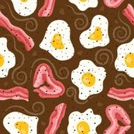 Vector seamless breakfast pattern with egg bacon N2