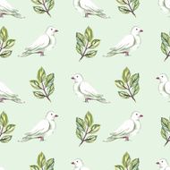 Watercolor seamless pattern with white doves