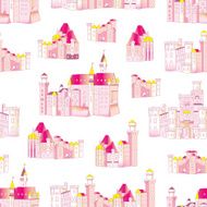Princess medieval castles vector seamless pattern