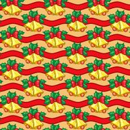 Seamless pattern of Christmas bells with leaves on background wi