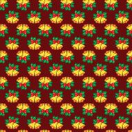 Seamless pattern of Christmas bells with green leaves